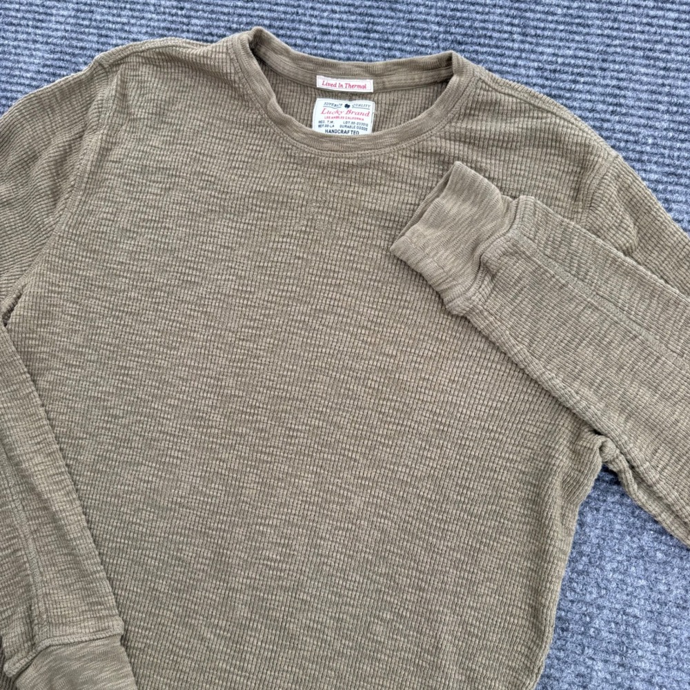 Lucky Brand Lived In Thermal Mens Large Olive Green Waffle Knit Shirt